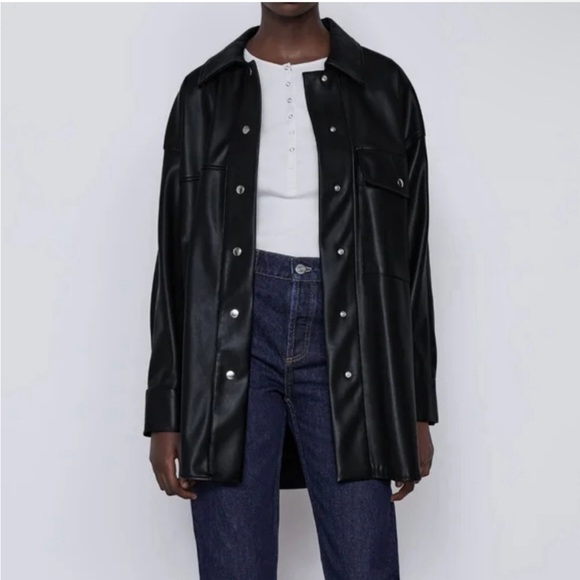 Zara Faux Leather Overshirt Jacket - Picture 2 of 12